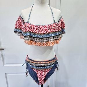 Becca by Rebecca Virtue Bora Bora Two Piece Off-the-Shoulder Ruffle Bikini L